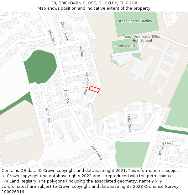 38, BRICKBARN CLOSE, BUCKLEY, CH7 2GA: Location map and indicative extent of plot