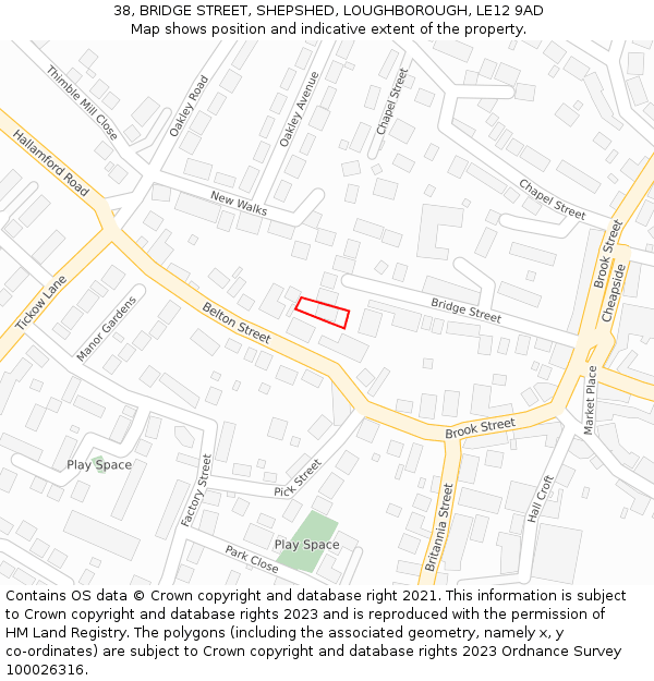 38, BRIDGE STREET, SHEPSHED, LOUGHBOROUGH, LE12 9AD: Location map and indicative extent of plot