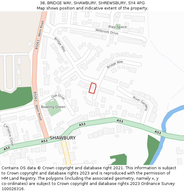 38, BRIDGE WAY, SHAWBURY, SHREWSBURY, SY4 4PG: Location map and indicative extent of plot