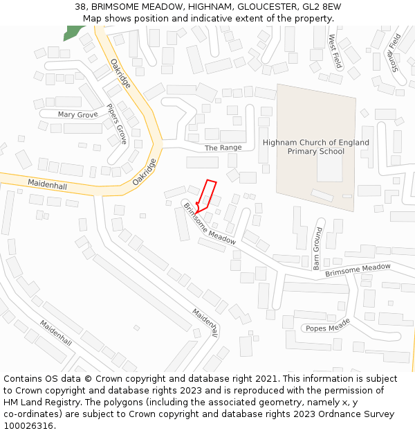 38, BRIMSOME MEADOW, HIGHNAM, GLOUCESTER, GL2 8EW: Location map and indicative extent of plot