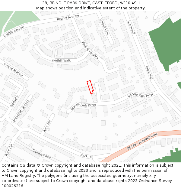 38, BRINDLE PARK DRIVE, CASTLEFORD, WF10 4SH: Location map and indicative extent of plot