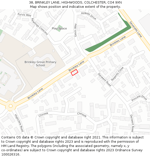 38, BRINKLEY LANE, HIGHWOODS, COLCHESTER, CO4 9XN: Location map and indicative extent of plot