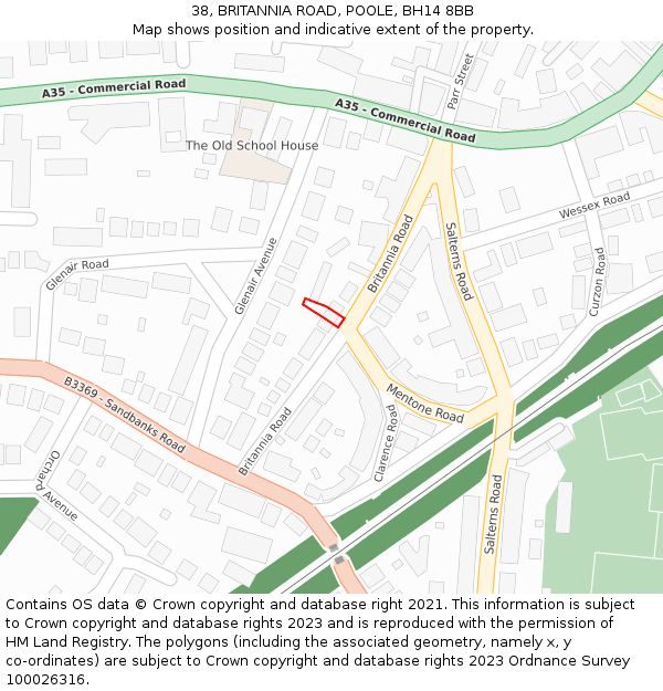 38, BRITANNIA ROAD, POOLE, BH14 8BB: Location map and indicative extent of plot