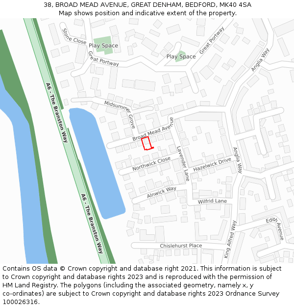 38, BROAD MEAD AVENUE, GREAT DENHAM, BEDFORD, MK40 4SA: Location map and indicative extent of plot