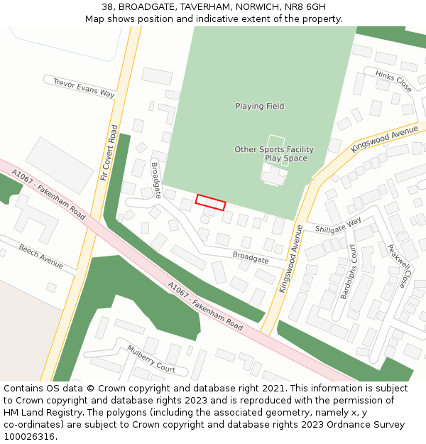 38, BROADGATE, TAVERHAM, NORWICH, NR8 6GH: Location map and indicative extent of plot