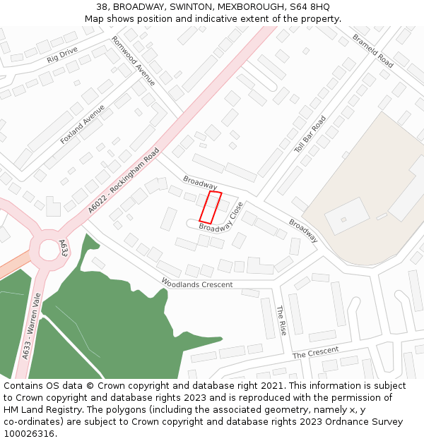 38, BROADWAY, SWINTON, MEXBOROUGH, S64 8HQ: Location map and indicative extent of plot