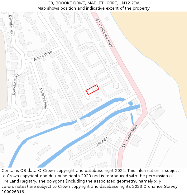 38, BROOKE DRIVE, MABLETHORPE, LN12 2DA: Location map and indicative extent of plot