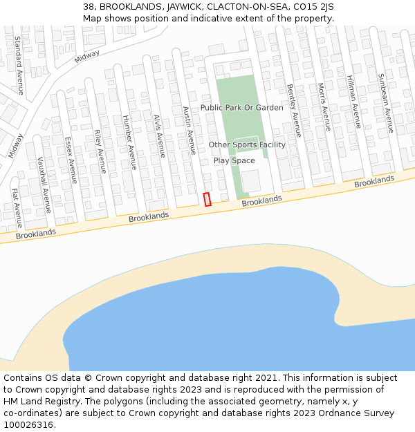 38, BROOKLANDS, JAYWICK, CLACTON-ON-SEA, CO15 2JS: Location map and indicative extent of plot