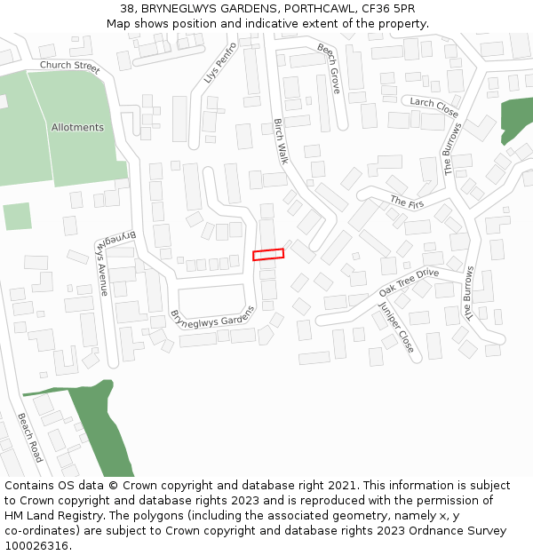 38, BRYNEGLWYS GARDENS, PORTHCAWL, CF36 5PR: Location map and indicative extent of plot