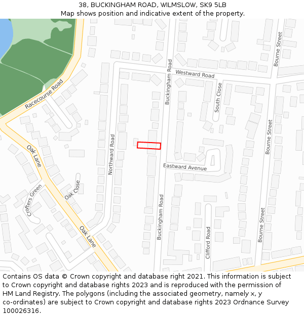 38, BUCKINGHAM ROAD, WILMSLOW, SK9 5LB: Location map and indicative extent of plot