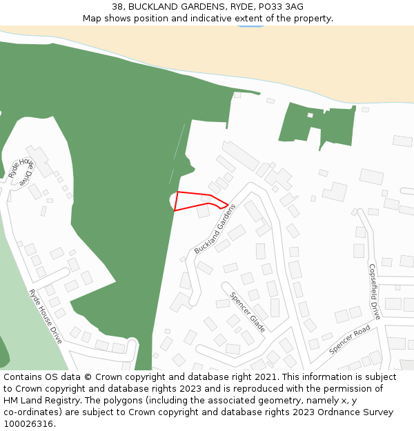 38, BUCKLAND GARDENS, RYDE, PO33 3AG: Location map and indicative extent of plot