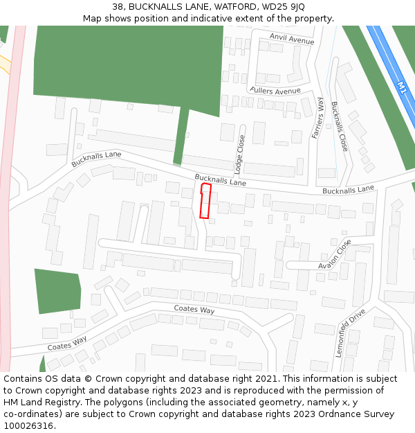 38, BUCKNALLS LANE, WATFORD, WD25 9JQ: Location map and indicative extent of plot