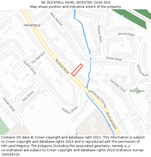 38, BUCKNELL ROAD, BICESTER, OX26 2DG: Location map and indicative extent of plot