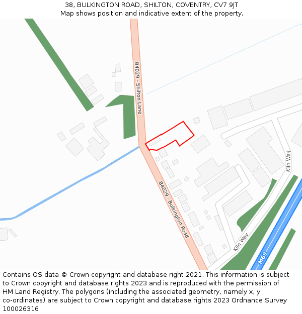38, BULKINGTON ROAD, SHILTON, COVENTRY, CV7 9JT: Location map and indicative extent of plot