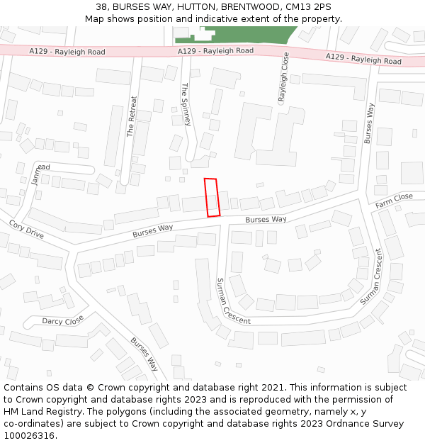 38, BURSES WAY, HUTTON, BRENTWOOD, CM13 2PS: Location map and indicative extent of plot