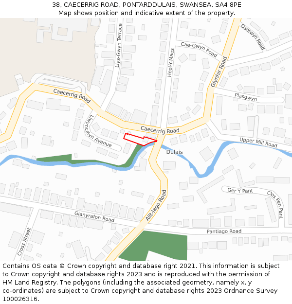 38, CAECERRIG ROAD, PONTARDDULAIS, SWANSEA, SA4 8PE: Location map and indicative extent of plot