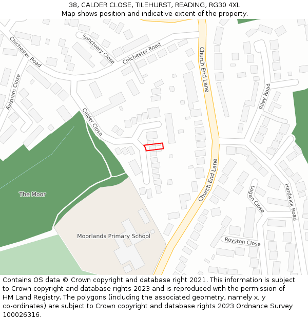 38, CALDER CLOSE, TILEHURST, READING, RG30 4XL: Location map and indicative extent of plot