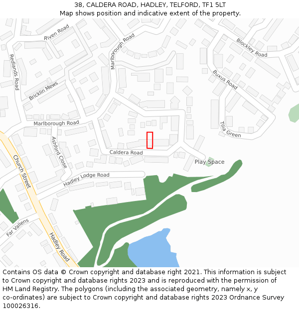 38, CALDERA ROAD, HADLEY, TELFORD, TF1 5LT: Location map and indicative extent of plot