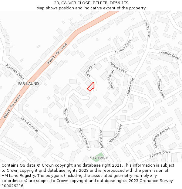 38, CALVER CLOSE, BELPER, DE56 1TS: Location map and indicative extent of plot