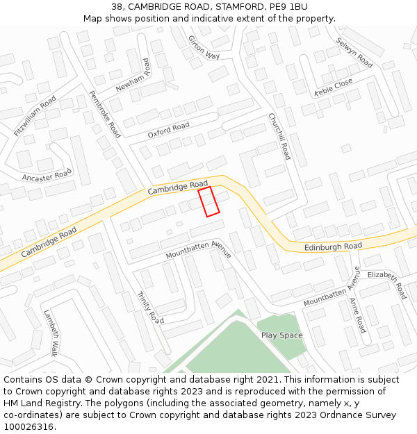 38, CAMBRIDGE ROAD, STAMFORD, PE9 1BU: Location map and indicative extent of plot