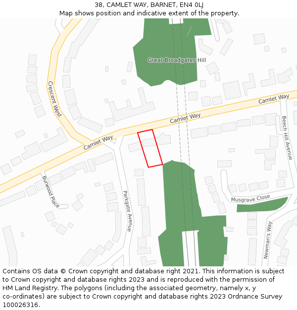 38, CAMLET WAY, BARNET, EN4 0LJ: Location map and indicative extent of plot