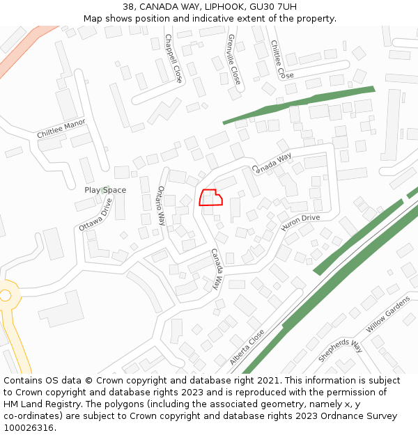 38, CANADA WAY, LIPHOOK, GU30 7UH: Location map and indicative extent of plot