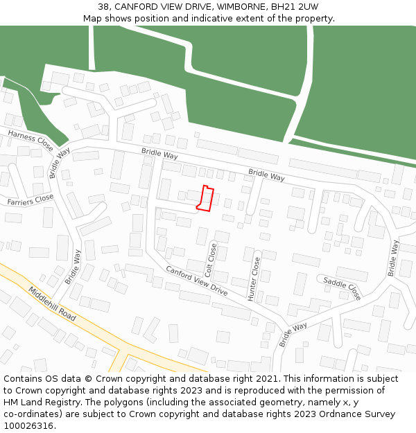 38, CANFORD VIEW DRIVE, WIMBORNE, BH21 2UW: Location map and indicative extent of plot