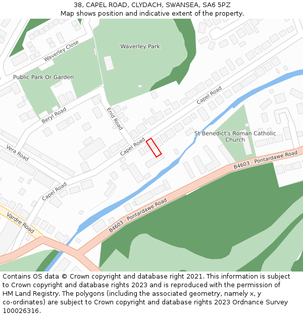 38, CAPEL ROAD, CLYDACH, SWANSEA, SA6 5PZ: Location map and indicative extent of plot