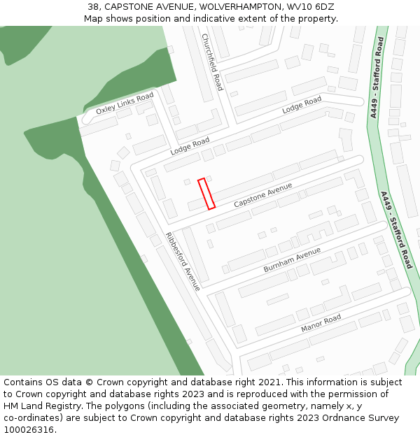 38, CAPSTONE AVENUE, WOLVERHAMPTON, WV10 6DZ: Location map and indicative extent of plot