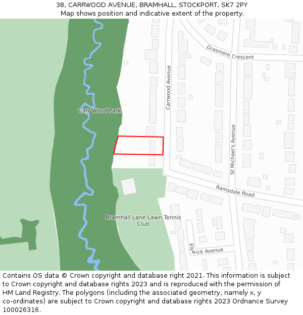 38, CARRWOOD AVENUE, BRAMHALL, STOCKPORT, SK7 2PY: Location map and indicative extent of plot