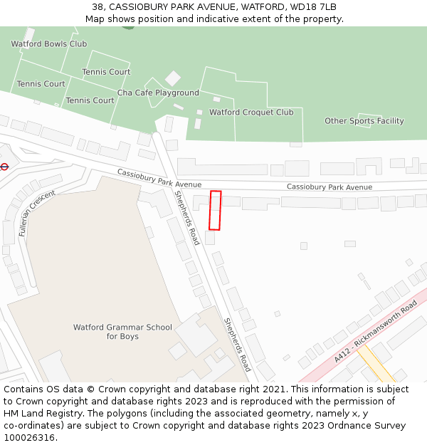 38, CASSIOBURY PARK AVENUE, WATFORD, WD18 7LB: Location map and indicative extent of plot