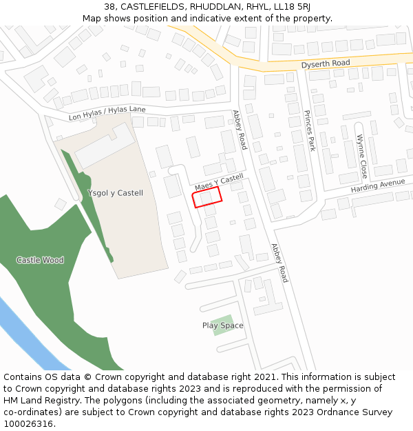 38, CASTLEFIELDS, RHUDDLAN, RHYL, LL18 5RJ: Location map and indicative extent of plot