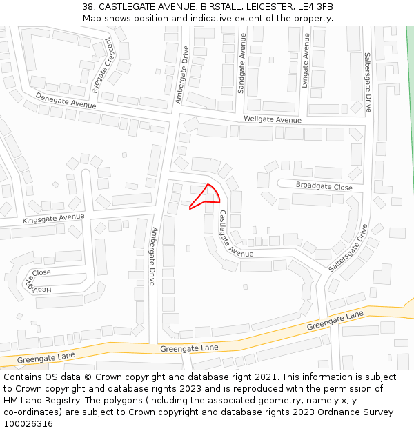 38, CASTLEGATE AVENUE, BIRSTALL, LEICESTER, LE4 3FB: Location map and indicative extent of plot