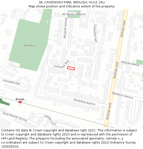 38, CAVENDISH PARK, BROUGH, HU15 1AU: Location map and indicative extent of plot