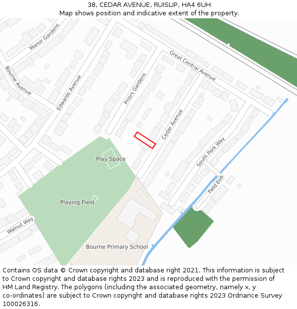 38, CEDAR AVENUE, RUISLIP, HA4 6UH: Location map and indicative extent of plot