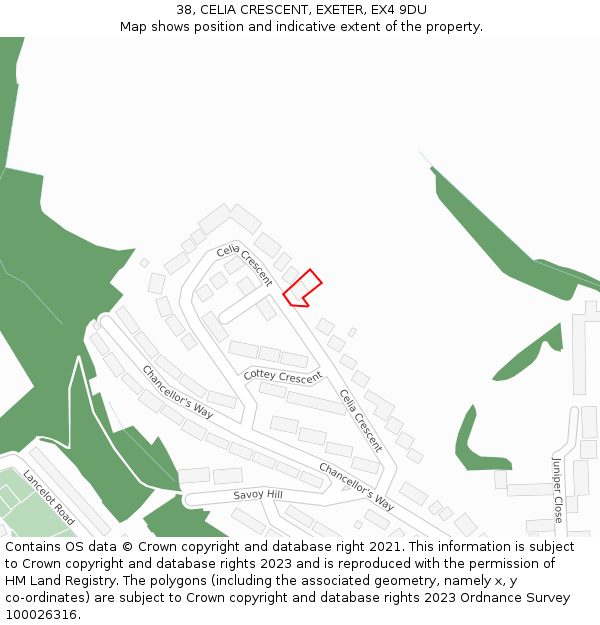 38, CELIA CRESCENT, EXETER, EX4 9DU: Location map and indicative extent of plot