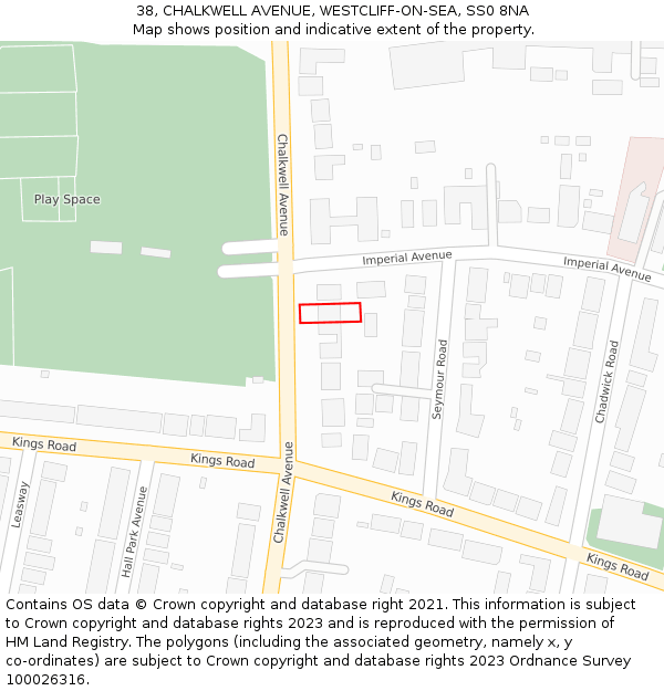 38, CHALKWELL AVENUE, WESTCLIFF-ON-SEA, SS0 8NA: Location map and indicative extent of plot