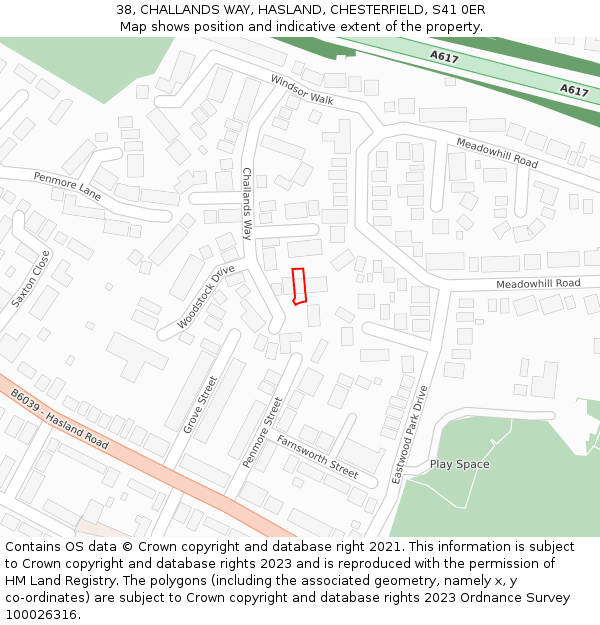 38, CHALLANDS WAY, HASLAND, CHESTERFIELD, S41 0ER: Location map and indicative extent of plot