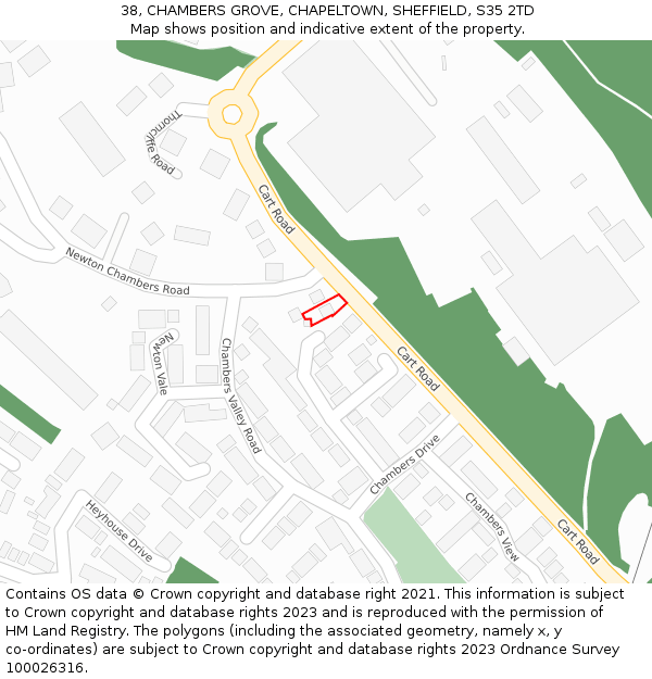 38, CHAMBERS GROVE, CHAPELTOWN, SHEFFIELD, S35 2TD: Location map and indicative extent of plot