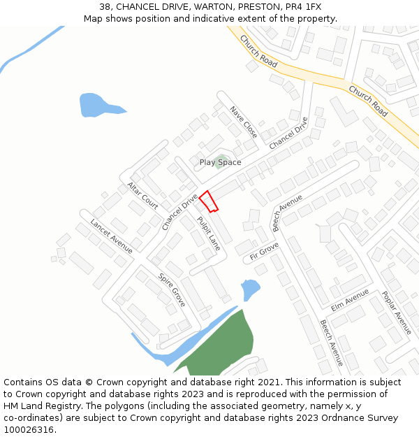 38, CHANCEL DRIVE, WARTON, PRESTON, PR4 1FX: Location map and indicative extent of plot