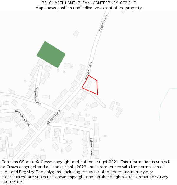 38, CHAPEL LANE, BLEAN, CANTERBURY, CT2 9HE: Location map and indicative extent of plot