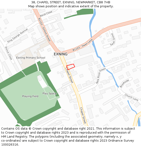 38, CHAPEL STREET, EXNING, NEWMARKET, CB8 7HB: Location map and indicative extent of plot