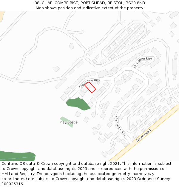 38, CHARLCOMBE RISE, PORTISHEAD, BRISTOL, BS20 8NB: Location map and indicative extent of plot