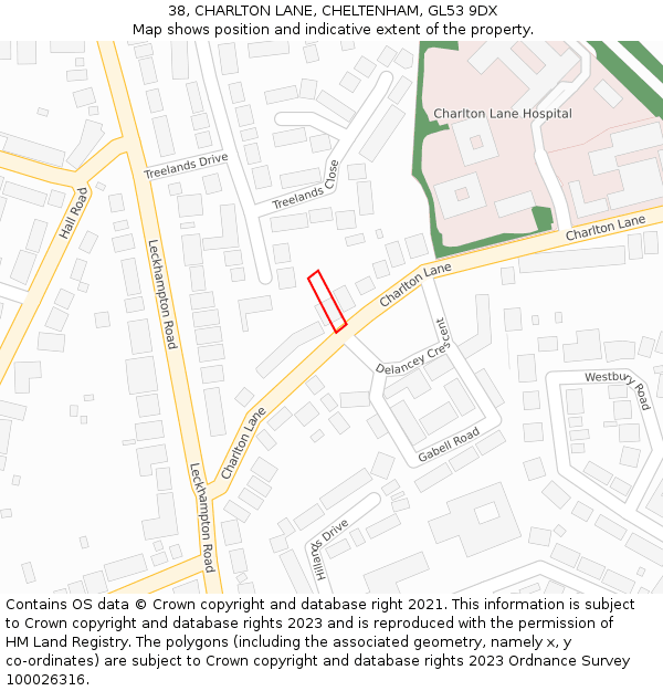 38, CHARLTON LANE, CHELTENHAM, GL53 9DX: Location map and indicative extent of plot