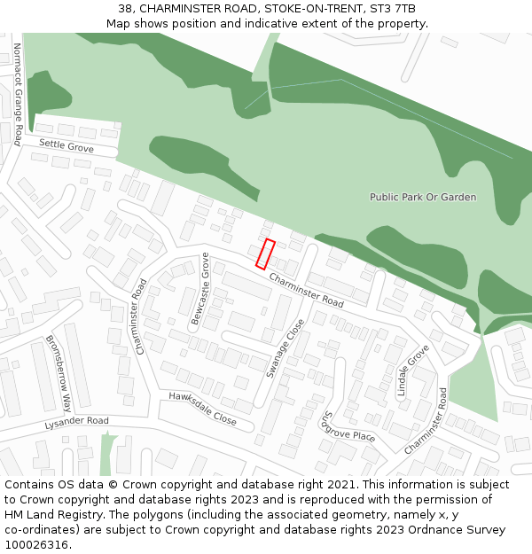 38, CHARMINSTER ROAD, STOKE-ON-TRENT, ST3 7TB: Location map and indicative extent of plot