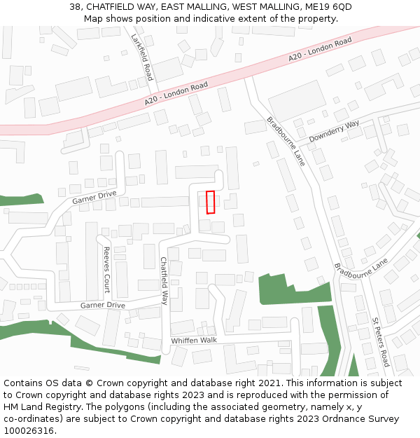 38, CHATFIELD WAY, EAST MALLING, WEST MALLING, ME19 6QD: Location map and indicative extent of plot