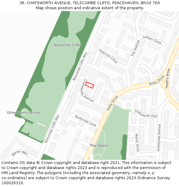 38, CHATSWORTH AVENUE, TELSCOMBE CLIFFS, PEACEHAVEN, BN10 7EA: Location map and indicative extent of plot