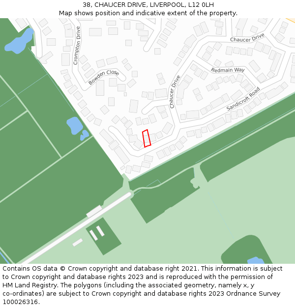 38, CHAUCER DRIVE, LIVERPOOL, L12 0LH: Location map and indicative extent of plot