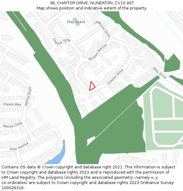 38, CHAYTOR DRIVE, NUNEATON, CV10 9ST: Location map and indicative extent of plot