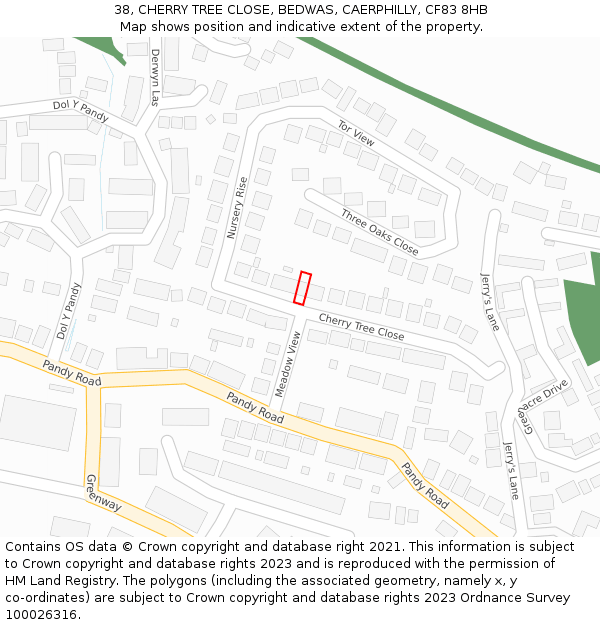 38, CHERRY TREE CLOSE, BEDWAS, CAERPHILLY, CF83 8HB: Location map and indicative extent of plot